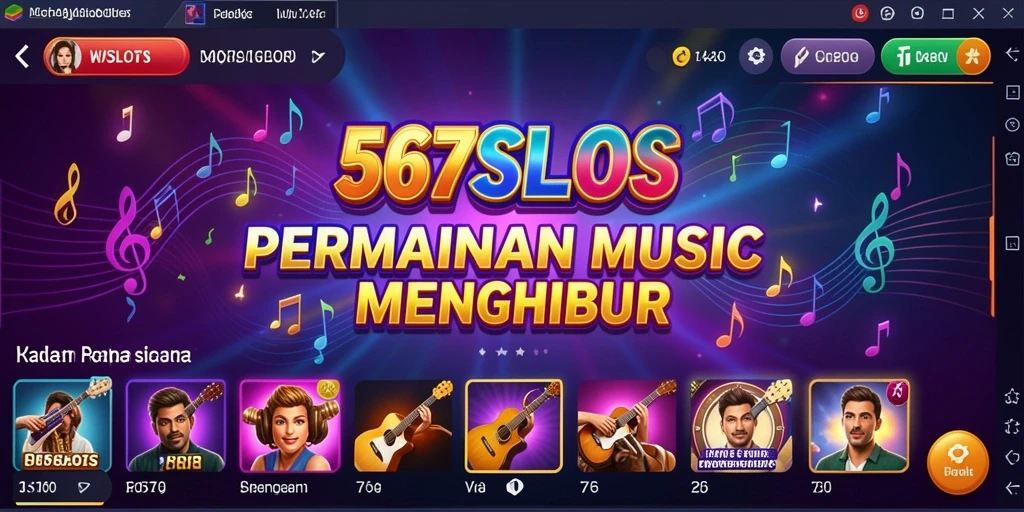 Tampilan gameplay 567SLOTS yang penuh warna dengan iringan musik.