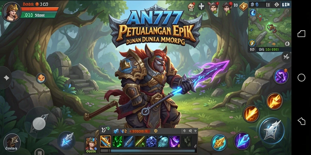 Screenshot AN777 menampilkan pertarungan epik dalam dunia MMORPG yang memukau.