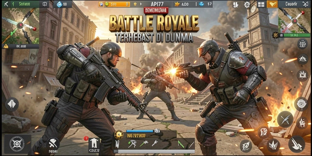 Tampak seru saat pemain berusaha bertahan hidup di arena Battle Royale.