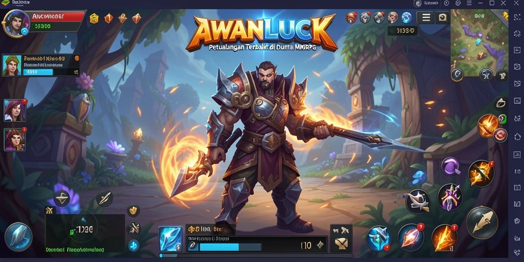 Tampilan gameplay AWANLUCK yang mendebarkan dengan pertarungan epik.