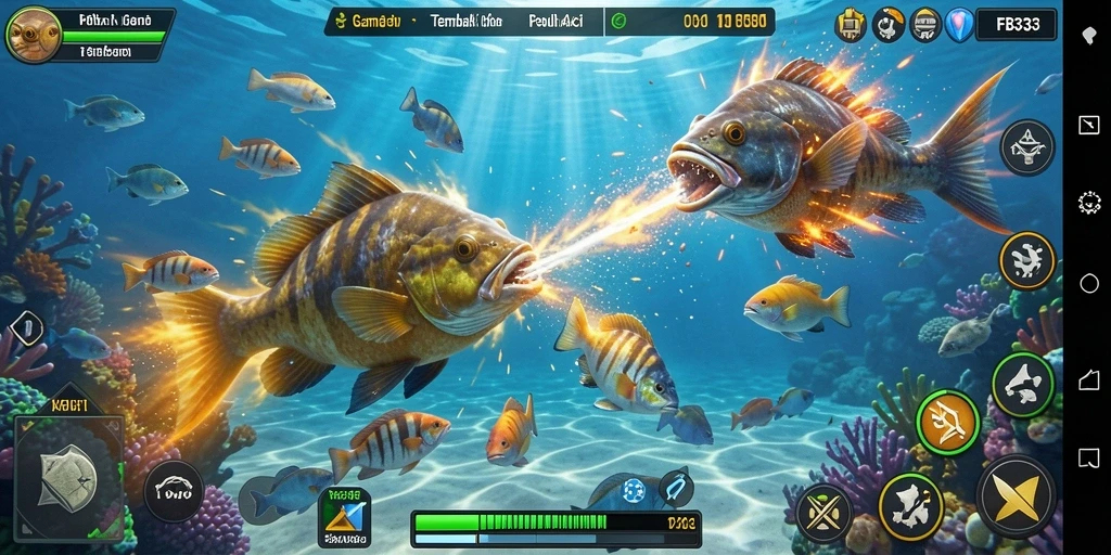Screenshot gameplay FB333 menampilkan aksi menembak ikan yang mendebarkan.