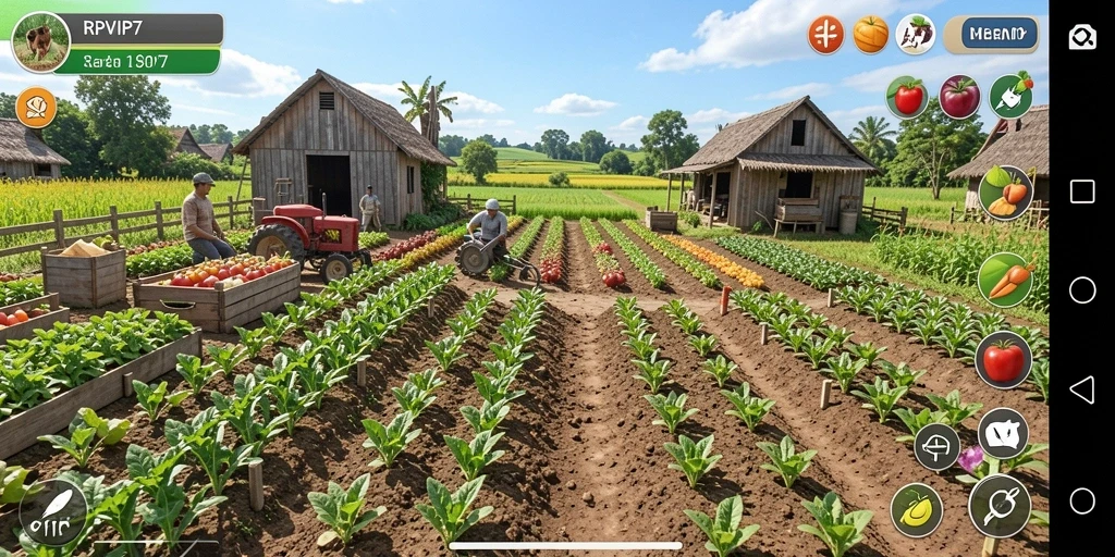 Gameplay RPVIP7 dengan kegiatan pertanian yang menyenangkan.
