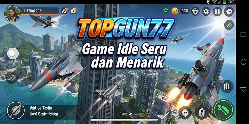 Tangkapan layar gameplay <strong>TOPGUN77</strong> menunjukkan pertarungan pesawat yang mendebarkan dalam dunia Idle.
