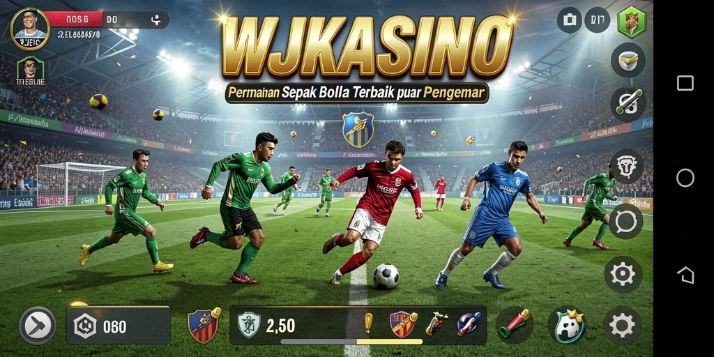 Gameplay seru dari WJKASINO menunjukkan aksi pertandingan sepak bola.